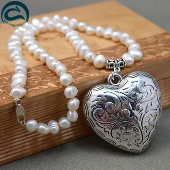 Unikalus Perlų papuošalų Parduotuvė Klasikinis AA Aukščiausios Kokybės Baltos Spalvos Baroko Gėlavandenių Perlų Vėrinį milžiniško 40mm Širdies Pakabukas