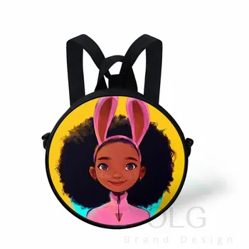 Juoda Meno Afrikos Mergaičių Spausdinti Mokyklinės Kuprinės, American Vaikas Berniukas, Mokyklos Maišus Animacinių Filmų Bamblys Apvalus Krepšys Užsakymą Vaikų Bookbags