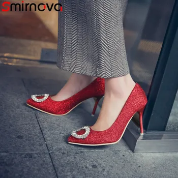 Smirnova mados naujus batus moteris nurodė, kojų seklių siurbliai moterų batai kristalų aukštakulniai batai moterims, elegantiška prom vestuvių batai