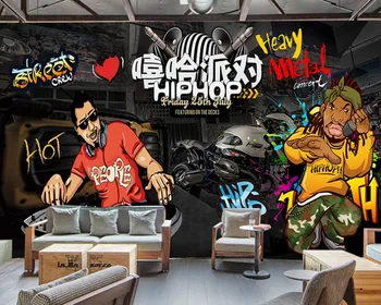 Nemokamas Pristatymas Hip-Hop ' o Vakarą Šalies Tapetai Užsakymą 3D Juostoje Tapetai KTV Dekoratyvinės Sienų Retro Retro Roko Muzikos Baras Fone