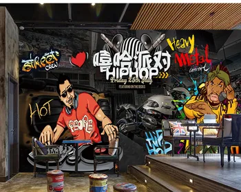 Nemokamas Pristatymas Hip-Hop ' o Vakarą Šalies Tapetai Užsakymą 3D Juostoje Tapetai KTV Dekoratyvinės Sienų Retro Retro Roko Muzikos Baras Fone