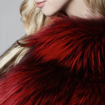 FURSARCAR Raudona Kailiniai Moterims, Natūralios Nekilnojamojo Fox Fur Coat Mados Naujas Silver Fox Fur Coat Prabangos Visą Odos Moteriška Striukė O-Kaklo