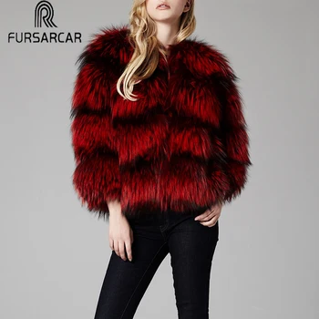 FURSARCAR Raudona Kailiniai Moterims, Natūralios Nekilnojamojo Fox Fur Coat Mados Naujas Silver Fox Fur Coat Prabangos Visą Odos Moteriška Striukė O-Kaklo
