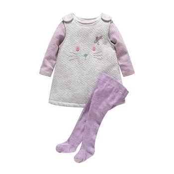 2018 m. Rudenį, Žiemą Storas Baby Girl Drabužių Rinkinys Kūdikiams 3Pcs Kostiumas Rinkiniai Animaciją Kačių One-piece Suknelė Kelnės Legging Kelnės