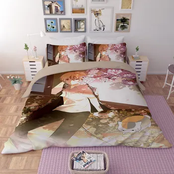 Japonų stiliaus patalynės komplektas Berniukas ir kačių gėlių nuotraukos Komiksų patalyne, antklodė padengti minkšta mielas antklode padengti patogus pagalvių užvalkalai