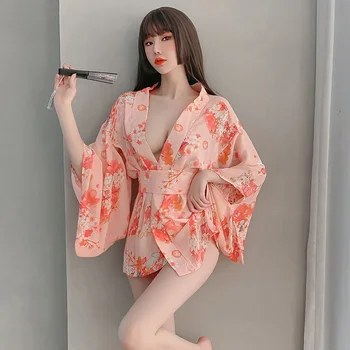 Moterims Gėlių Spausdinti Haori Japonija Vienodas Cosplay Kostiumas Šalis Trumpa Suknelė Sakura Mergina Suknelė Kimono Japonų Stiliaus Yukata Chalatas