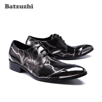 Batzuzhi 2020 Naujas Vyrų Batai Nurodė Metalinėmis Juodojo Žaibo Modelio Odos Vyrai, Suknelė, Batai Oxfords Šalies Zapatos Hombre