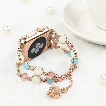 Šviesos agatas diržu, Apple watch band 4 44mm 40mm iwatch serijos 3 2 1 42mm 38mm Moteris pearl riešo juostos apyrankę diržas