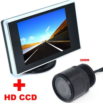 3.5 colių Spalvotas LCD Automobilinis Vaizdo Monitorius + 28 mm CCD CCD Automobilio Galinio vaizdo Kamera atsargine Kamera 2 1 Automobilių Parkavimo Pagalbos sistema