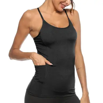 Moterų Sexy Criss-cross Backless Slim Fitneso tankų Mergaitėms Kišenėje Aukštos Elastinga, Kvėpuojanti Sportinė Liemenė Tankai marškiniai (be Rankovių)