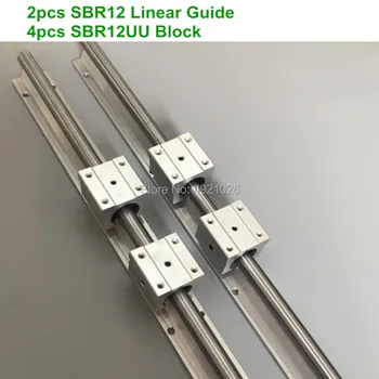 2vnt SBR12 12mm linijinis geležinkelių 500 600 700 800 900 1000 mm linijinis vadovas + 4pcs SBR12UU už cnc dalis