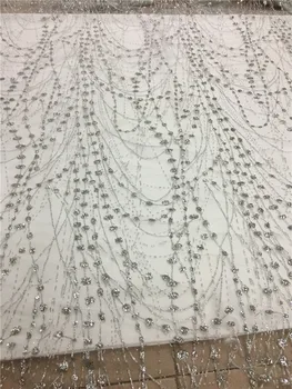 2018 naujas 5yards/daug geriausią kokybės sidabro klijuojami blizgučiai tiulio tinklelio nėriniai už pjovimas nuotakos vestuvių suknelė H-181033