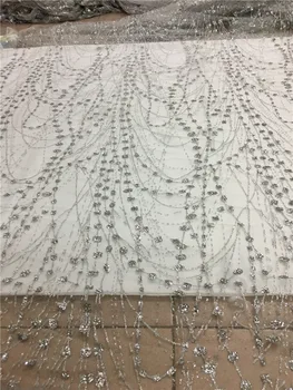2018 naujas 5yards/daug geriausią kokybės sidabro klijuojami blizgučiai tiulio tinklelio nėriniai už pjovimas nuotakos vestuvių suknelė H-181033