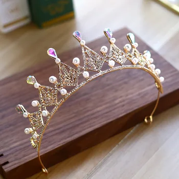 Korėjos Nuotakos šukuosena aukštos kokybės nuotaka princess tiara karūna aukso apakinti prabangių vestuvių plaukų aksesuarai