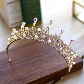 Korėjos Nuotakos šukuosena aukštos kokybės nuotaka princess tiara karūna aukso apakinti prabangių vestuvių plaukų aksesuarai