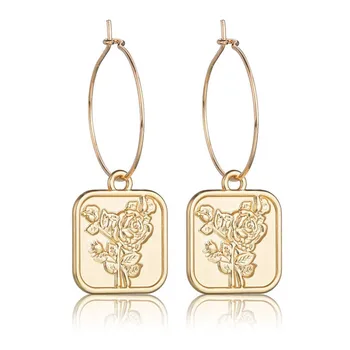 Madinga Aukso Aikštė Su Gėlių Moterų Lašas Auskarai Bižuterijos Mielas Dizaino Rankų Darbo Earings Korėjos Stiliaus Vestuvių Papuošalai