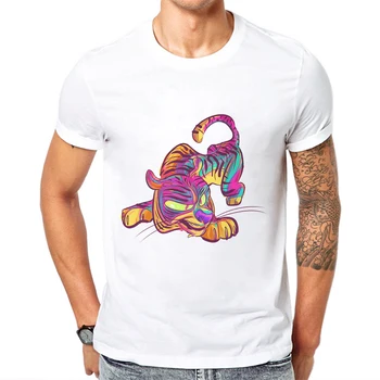 2019 Vasaros Vyrų T-Shirt O-Kaklo Mens Medvilnės Marškinėliai Spalvinga Animacinių Filmų Tigras Spausdinti Vyras Marškinėliai Aukštos Kokybės Tees Playeras De Hombre