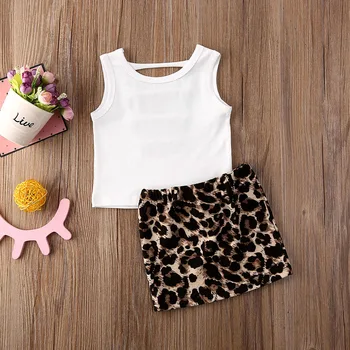 Bamblys Kūdikių Mergaičių Drabužius Rankovių Medvilnės Backless T-marškinėliai, Topai, Leopardas spausdinimui Mini Sijonas Komplektus 1-5 Metų