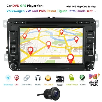 Automobilių Media Player Wince GPS 2 Din Automobilio Radijo VW Volkswagen Golf Polo Passat B7 B6 Jetta SEAT Leon Skoda Octavia su Galinio vaizdo KAMERA