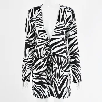 Zebras Spausdinti Tvarstis Marškinėliai Suknelė Moterų V-Kaklo Outwear Moterų Ilgomis Rankovėmis Rudenį Paplūdimio Moterų Atspausdinta Marškinėliai Suknelė