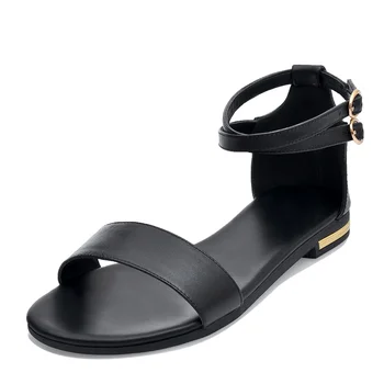 Smirnova didelis dydis karšto pardavimo natūralios odos moterų sandalai juoda balta vientisa spalva laisvalaikio bateliai vasaros čiurnos dirželis butas sandalai