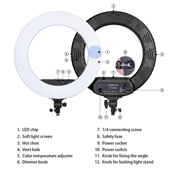MAMEN 18inch FT-R480C Bi-color Fotografijos Apšvietimo 3200-5800K 80W LED Žiedo Šviesos Lempos ir Trikojis Stovas Veidrodis Telefono Kamera