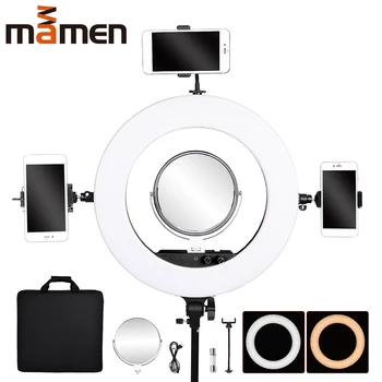 MAMEN 18inch FT-R480C Bi-color Fotografijos Apšvietimo 3200-5800K 80W LED Žiedo Šviesos Lempos ir Trikojis Stovas Veidrodis Telefono Kamera