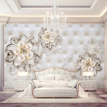 3D Tapetai Europos Stiliaus Stereo Pearl Gėlės Foto Sienos Freskos Gyvenimo Kambario, Miegamasis Lipnios Prabangių Namų Dekoro 3D Lipdukas