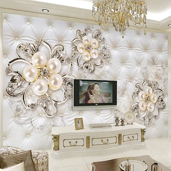 3D Tapetai Europos Stiliaus Stereo Pearl Gėlės Foto Sienos Freskos Gyvenimo Kambario, Miegamasis Lipnios Prabangių Namų Dekoro 3D Lipdukas