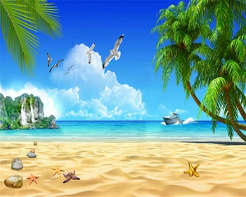Beibehang Užsakymą tapetai, freskos coco beach mėlynas dangus, balti debesys sala marina fono sienos freskomis 3d tapetai behang