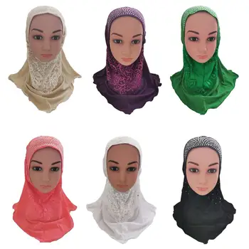 Vaikų Mergaičių Amira Hijab Šalikas Galvos Apdangalai Musulmonų Paryer Skara Pavogė Kalnų Krištolas Arabų Islamo Skarelė Turbaną Artimuosiuose Rytuose Vadovas Wrap