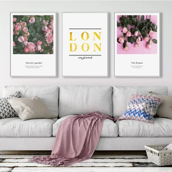 Šiaurės Apdailos Pink Gėlių Sienos Meno Tapybos Drobės Londono Kabučių, Plakatų ir grafikos Sienos Nuotraukas Kambarį Namų Dekoro