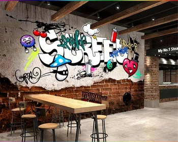 Beibehang sienos popieriaus, vaikų kambarys Custom foto tapetai retro gatvės grafiti, skaldytų plytų sienos, restoranas fono sienos