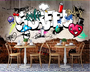 Beibehang sienos popieriaus, vaikų kambarys Custom foto tapetai retro gatvės grafiti, skaldytų plytų sienos, restoranas fono sienos