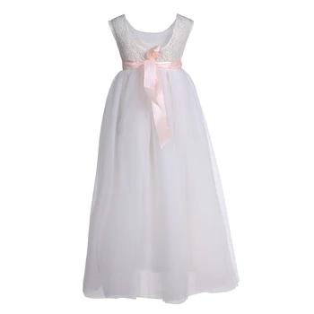 Gėlių Mergaičių Balto Tiulio, Nėrinių Šalis Suknelė Vestuvių Maxi Suknelė su Reguliuojamu Lankas Vasaros Suknelės