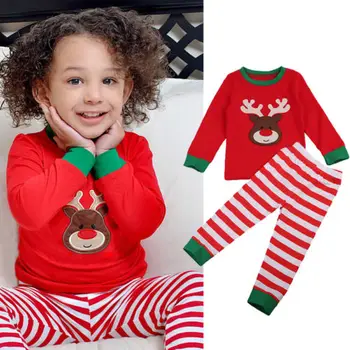 Bamblys Vaikai, Berniukas ir Mergaitė 2VNT Drabužius Kalėdų Top marškinėliai Kelnės Kalėdos Santa Apranga