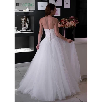 Baltas Tiulis Duobute Stebėjimo Nuotakos suknelė Grindų-ilgis-line Vestuvių suknelės pagal Užsakymą