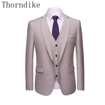 Thorndike Trijų Dalių Bordo Rausva Žiemos Kostiumai Vyrų Slim Fit Smokingas Verslo Oficialią Dėvėti Šalis Dress Kostiumai (Švarkas+Kelnės+Liemenė)