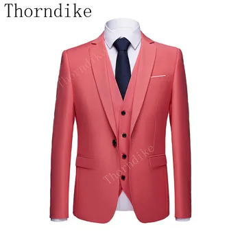 Thorndike Trijų Dalių Bordo Rausva Žiemos Kostiumai Vyrų Slim Fit Smokingas Verslo Oficialią Dėvėti Šalis Dress Kostiumai (Švarkas+Kelnės+Liemenė)
