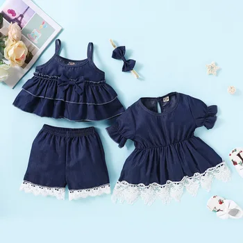 Mielas Pyplys Vaikams Baby Girl 12M-4T Vasaros Drabužių Nustatyti Medvilnės Džinsinio audinio Mini Suknelė Komplektai