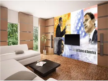3d tapetai, foto tapetai užsakymą kambarį freskos akvarelė Obama prezidentas 3d tapyba TV foną sienos 3d