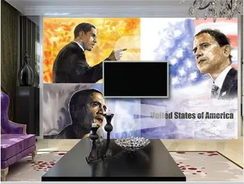3d tapetai, foto tapetai užsakymą kambarį freskos akvarelė Obama prezidentas 3d tapyba TV foną sienos 3d
