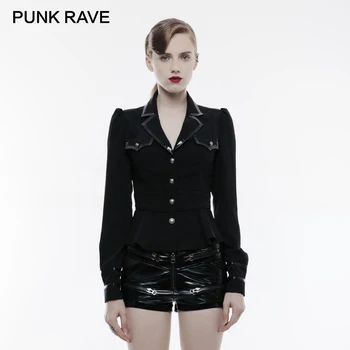 PUNK RAVE punk Karinę Uniformą Rudenį Ruoželiniu Vyriški ilgomis Rankovėmis Storio Moterų Marškinėliai juodos odos krašto Seksualus Steampunk Palaidinukės