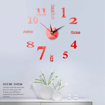 Dideli Sieniniai Laikrodžiai Žiūrėti PASIDARYK pats Veidrodis, Sieninis Laikrodis 3D Lipdukas, Namų Biuro Patalpos Apdaila Kvarco Adata Laikrodis