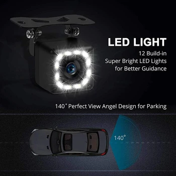 Automobilių Atsarginės Kameros, Kamera važiavimui atbulomis Ultra HD 12 LED, Naktinio Matymo,Vandeniui Atbuline Kamera 140° Platus Vaizdas Angelas Su Keliais Mo