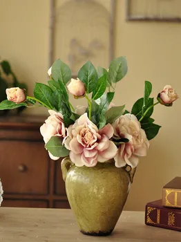 Kavos staliukas modeliavimas gėlių dirbtinių gėlių gėlių tiktų penkių paskatinti naujų camellia + žalia vaza per Jungtinės amerikos valstijos rekomendaciją