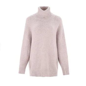 Net raudona tingus stiliaus moteriška rudens ir žiemos naujas megztinis retro prarasti aukšta apykaklė megzti megztinis džemperis moterims F9208