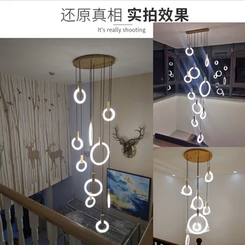 Medinis žiedas LED šviestuvo apšvietimo patalpų namuose du kartus laiptų, kabo lempa šiuolaikinio gyvenimo kambario, miegamasis ilgai kabo žibintai