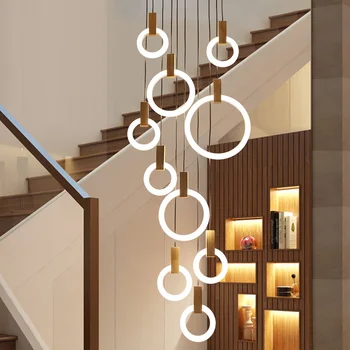 Medinis žiedas LED šviestuvo apšvietimo patalpų namuose du kartus laiptų, kabo lempa šiuolaikinio gyvenimo kambario, miegamasis ilgai kabo žibintai