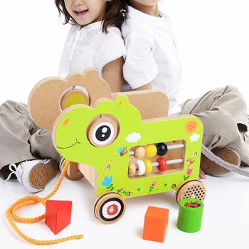Vaikų medinių gyvūnų velkamosios walker multi-funkcija formos suporuoti blokai ankstyvojo ugdymo pažinimo švietimo žaislai